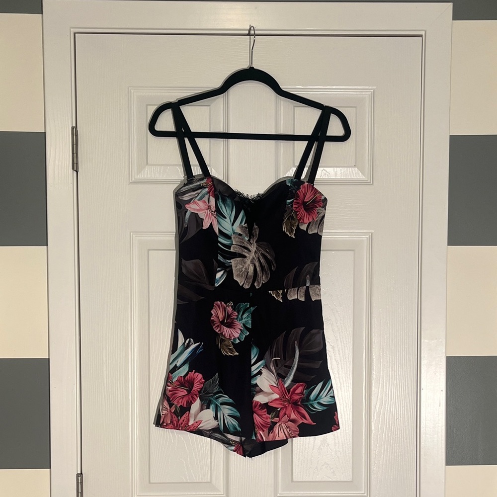 Guess Black and Pink Floral Romper